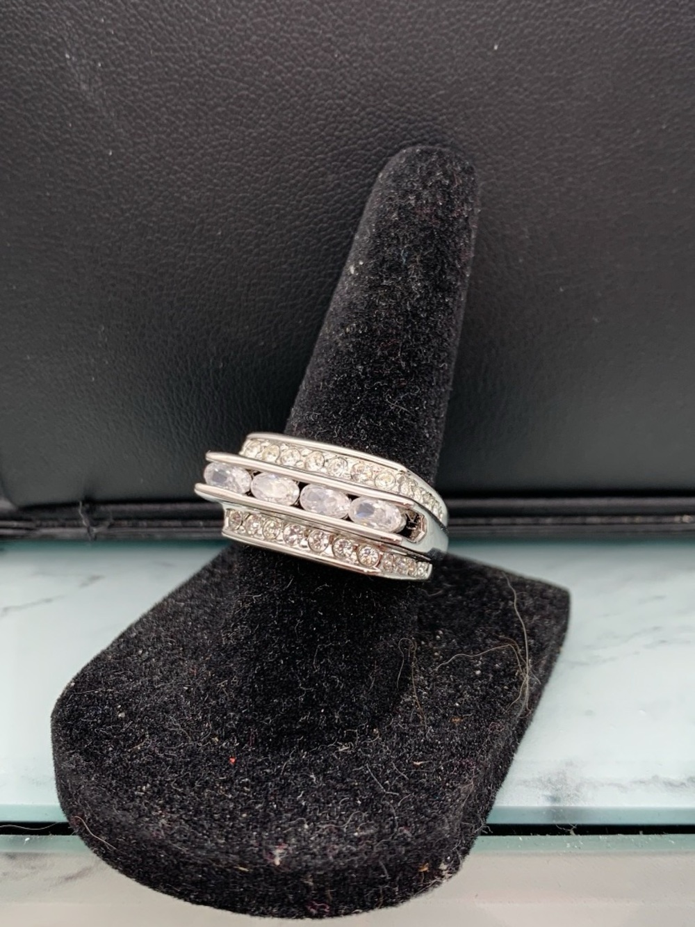 Camilla Silver Tone Crystal Stack Ring — Clear/White Stones